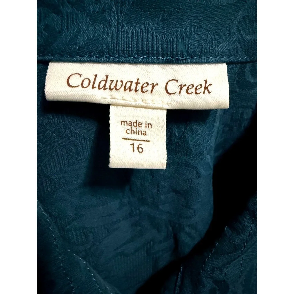 Coldwater Creek Womens Jacket Size 16 Teal Long Sleeve‎ 2 Pockets 100% Cotton